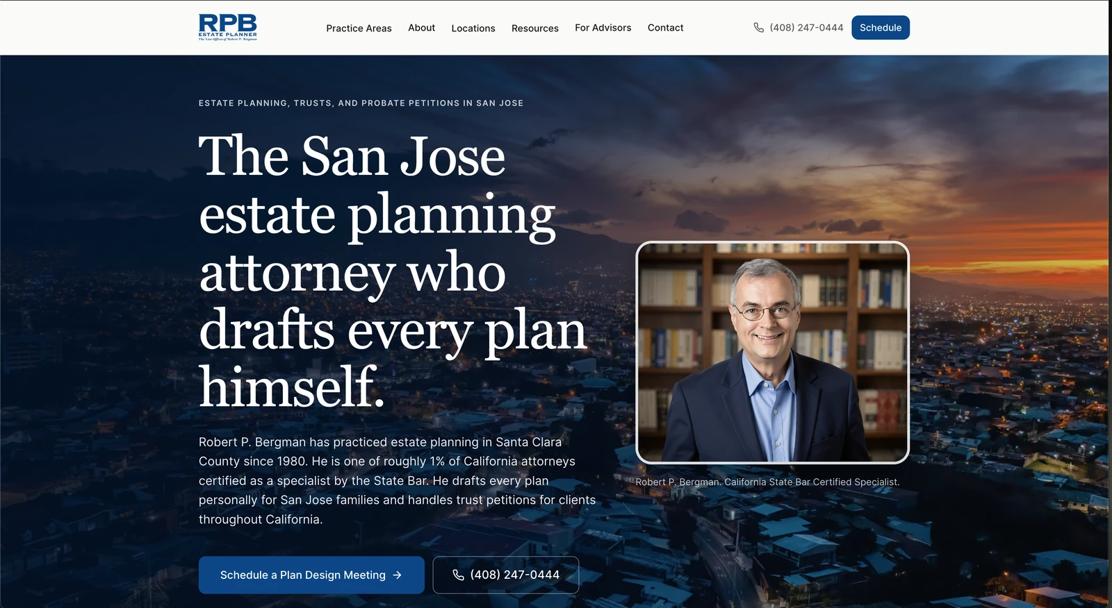 RPB Estate Planner's new website after redesign by Click Track Marketing — a modern, credible site with a clear hero headline, attorney photo, and prominent scheduling and call buttons